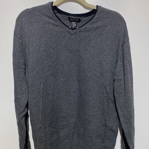 Structure Mens V-Neck Sweater Gray‎ Cotton Long Sleeve Pullover Size Large L
